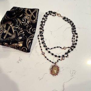 VSA Sacred Heart medallion on jet beads and rose gold NEW